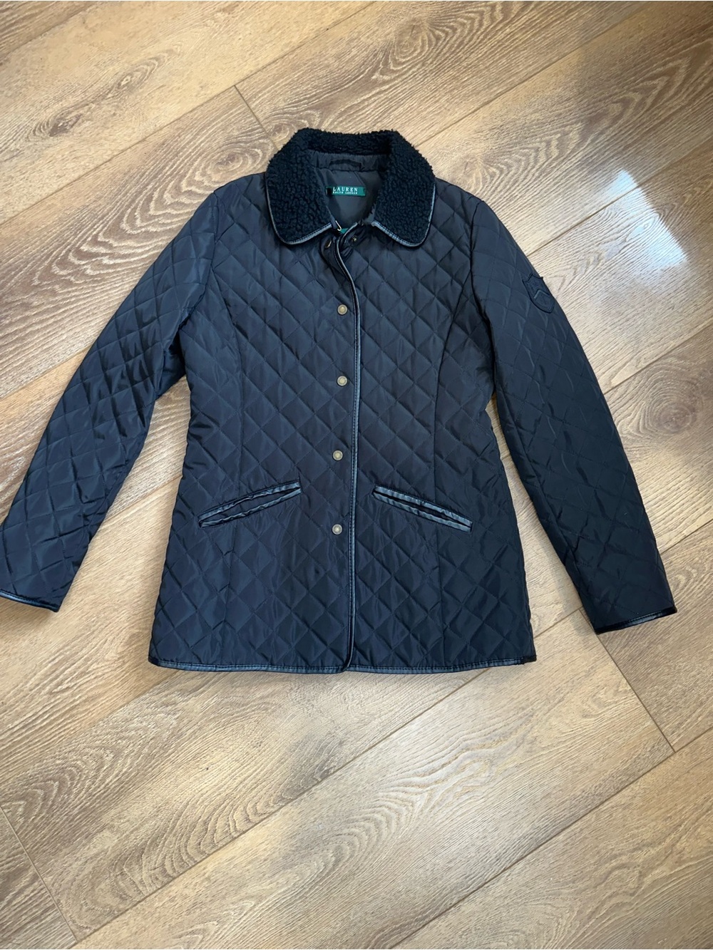 Lauren Ralph Lauren Black Quilted Puffer Jacket with Sherpa Collar